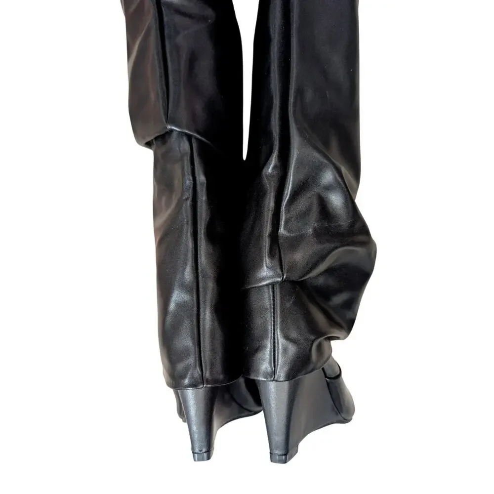 NWOT! FASHION NOVA! BLACK VEGAN LEATHER, THIGH HIGH, FOLD TO ANKLE BOOTS! SZ 11M